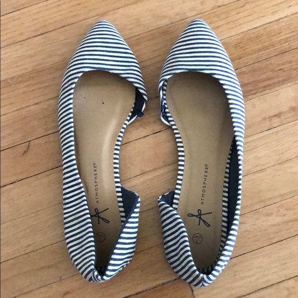 Navy and white stripes slip on flats - Picture 1 of 4